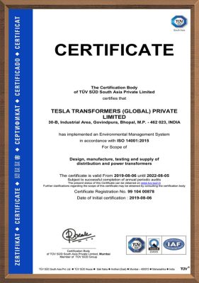 Certificate - Tesla Transformers India